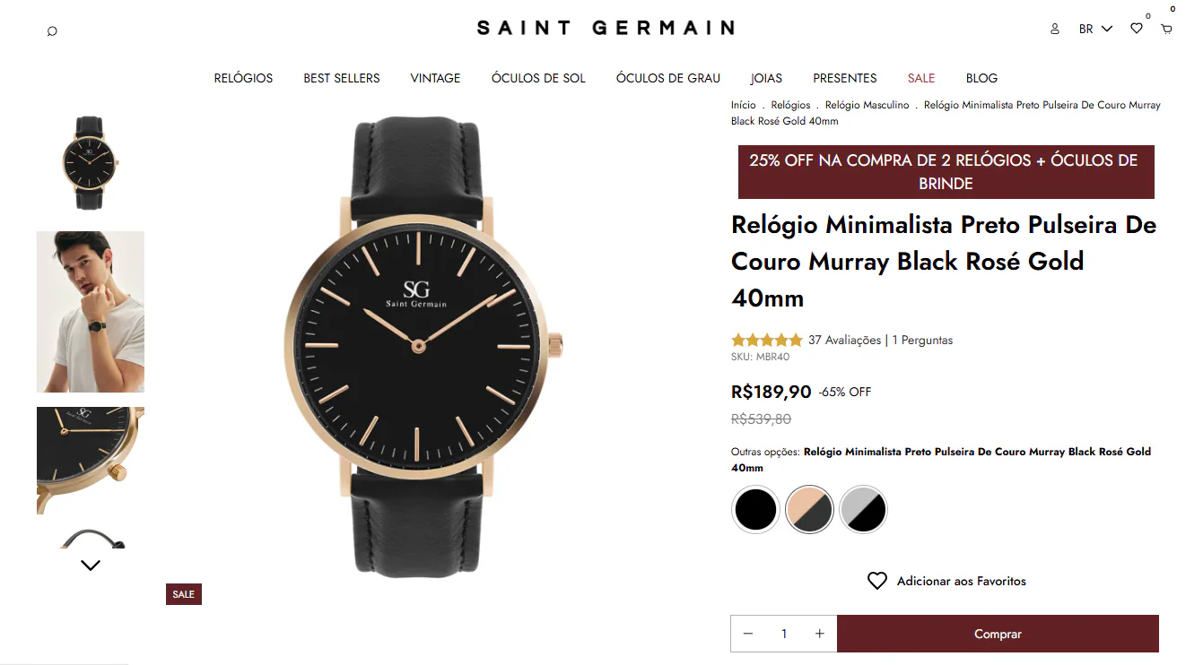 Página de produto otimizada, relógio Saint Germain